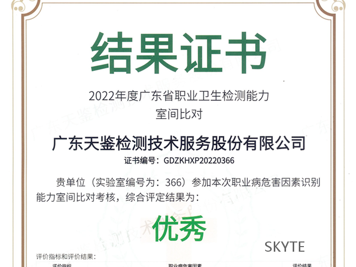 我司參加“廣東省職業衛生技術質量控制中心”組織能力比對考核，結果為“優秀”